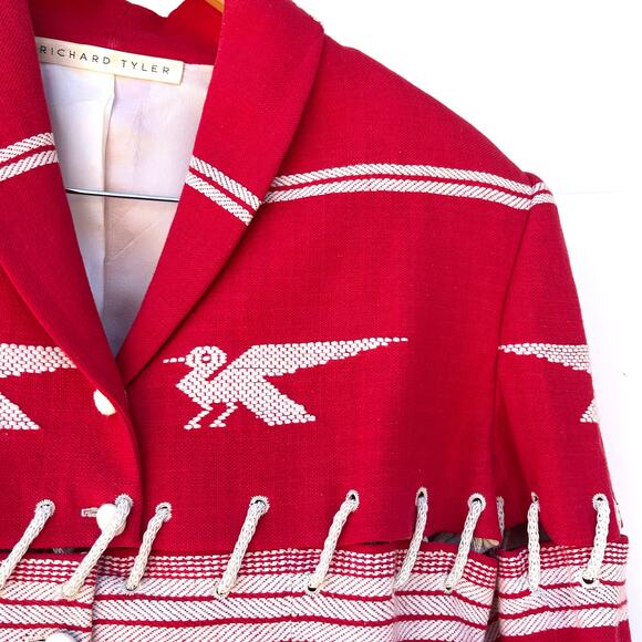 Rare Vintage Richard Tyler Woven Red Bird Statement Jacket Blazer Small 80s - Picture 6 of 12